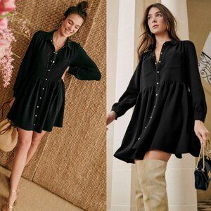 Sezane Leana Mini Dress Black Noir Long Sleeve Size 44 US 12